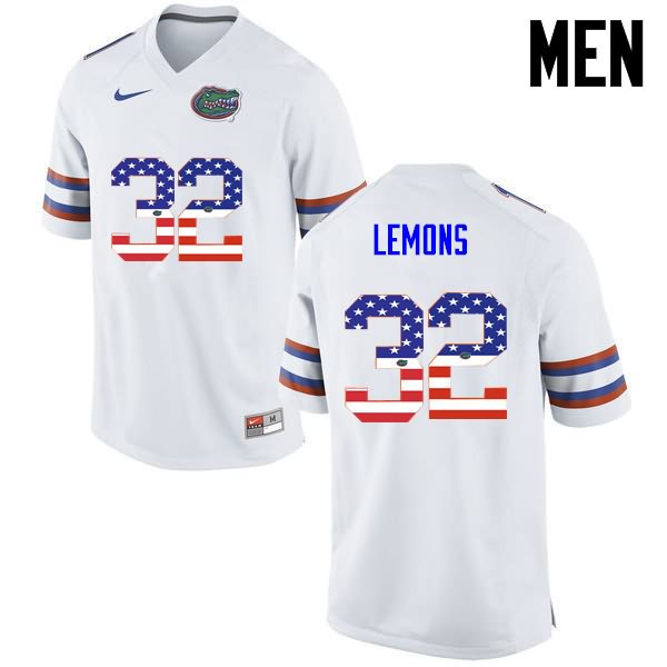 NCAA Florida Gators Adarius Lemons Men's #32 USA Flag Fashion Nike White Stitched Authentic College Football Jersey XEY7564RP